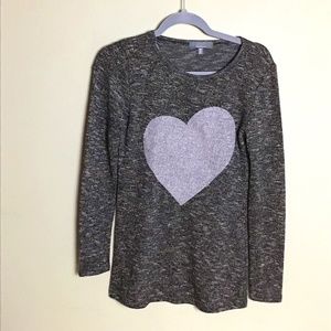 Saks Fifth Ave Women’s Gray Sparkle Sweater with Silver Heart Print Sz. Med EUC